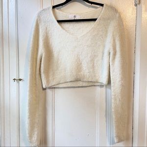 Missguided white fuzzy crop sweater
